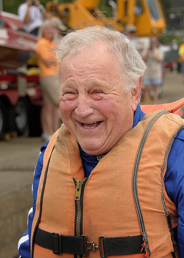 Don Kelson is all smiles at the 2009 Wheeling Vintage regatta. Photo by Phil Kunz.
